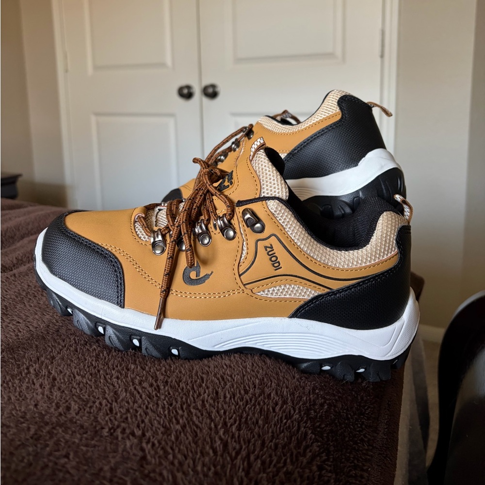 Tan and Black Athletic Shoes